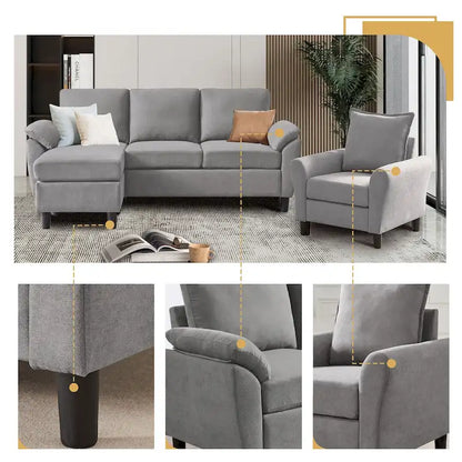 3-Piece Living Room Sectional Sofa Set with Chair and Ottoman