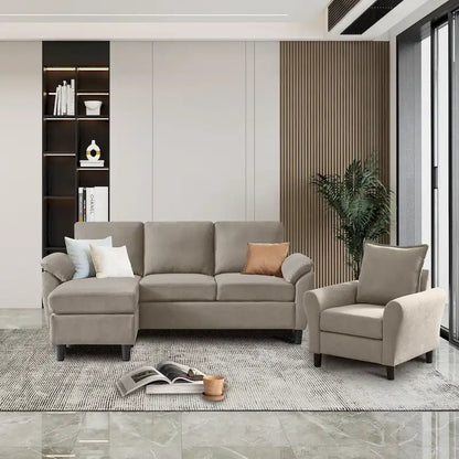 3-Piece Living Room Sectional Sofa Set with Chair and Ottoman