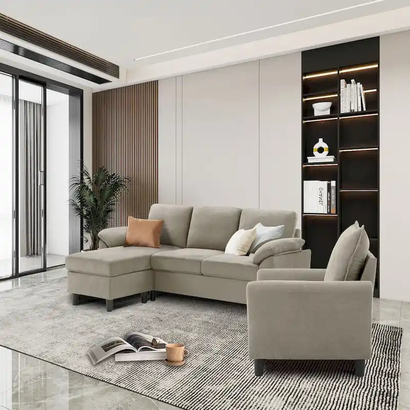 3-Piece Living Room Sectional Sofa Set with Chair and Ottoman