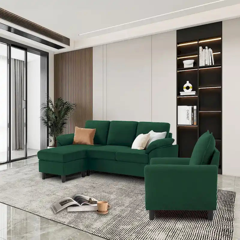 3-Piece Living Room Sectional Sofa Set with Chair and Ottoman