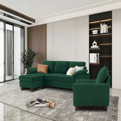 3-Piece Living Room Sectional Sofa Set with Chair and Ottoman