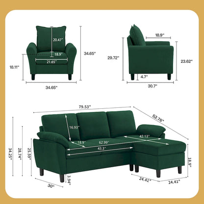 3-Piece Living Room Sectional Sofa Set with Chair and Ottoman