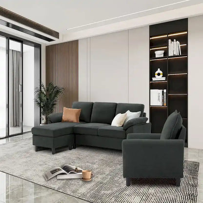 3-Piece Living Room Sectional Sofa Set with Chair and Ottoman