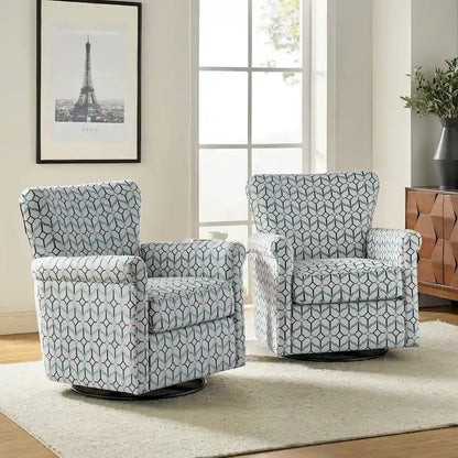 Georg Comfortable Floral Fabric Swivel Rocker Chair with Rolled Armrest Set of 2 by HULALA HOME