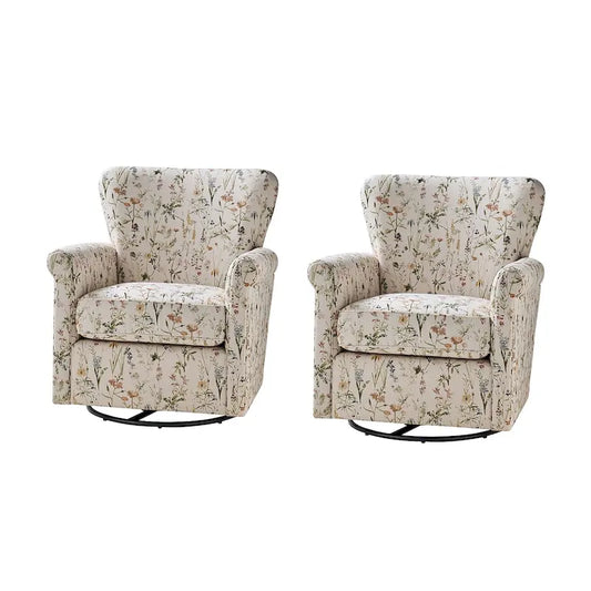 Georg Comfortable Floral Fabric Swivel Rocker Chair with Rolled Armrest Set of 2 by HULALA HOME