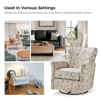 Georg Comfortable Floral Fabric Swivel Rocker Chair with Rolled Armrest Set of 2 by HULALA HOME