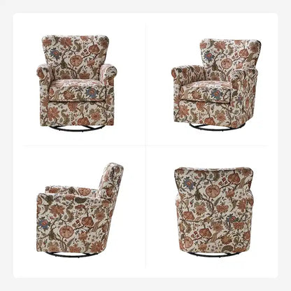 Georg Comfortable Floral Fabric Swivel Rocker Chair with Rolled Armrest Set of 2 by HULALA HOME