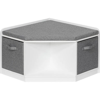 UTEX Corner Reading Nook, Bench with Storage, Corner Cabinet with 3 Cubbies for Living Room, Bedroom, White