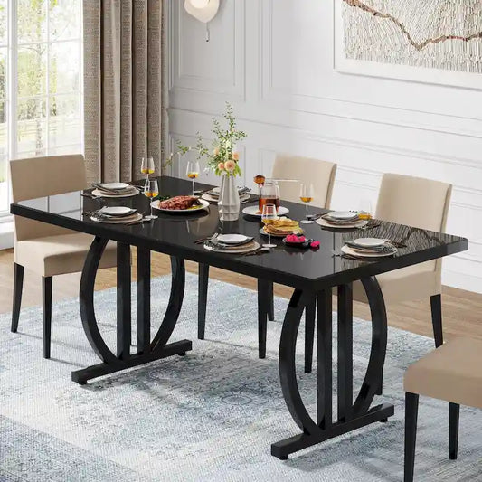 Dining Table for 4-6 People, 63-Inch Large Dining Room Table, High Glossy Finished