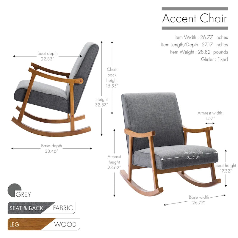 Porthos Home Hayes Fabric Rocking Accent Chair with Rubberwood Legs