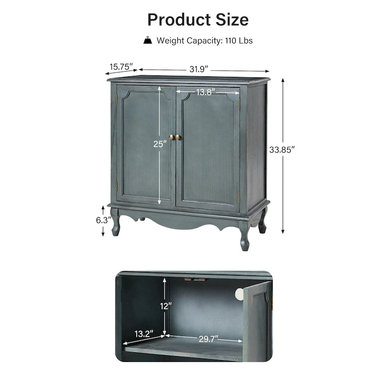 Pallantium 34Tall-2 Door Farmhouse Style Accent Cabinet by HULALA HOME