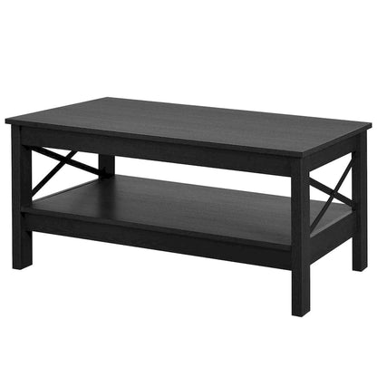 Farmhouse Wood Accent Coffee Table with Large Storage Shelf