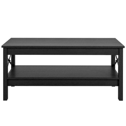Farmhouse Wood Accent Coffee Table with Large Storage Shelf