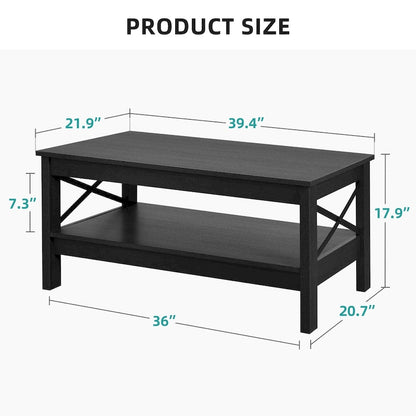 Farmhouse Wood Accent Coffee Table with Large Storage Shelf