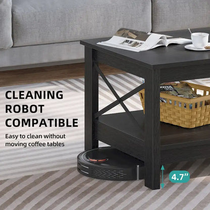 Farmhouse Wood Accent Coffee Table with Large Storage Shelf