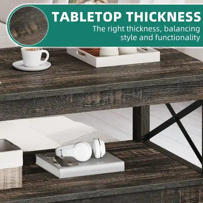 Farmhouse Wood Accent Coffee Table with Large Storage Shelf