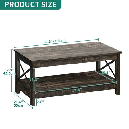 Farmhouse Wood Accent Coffee Table with Large Storage Shelf