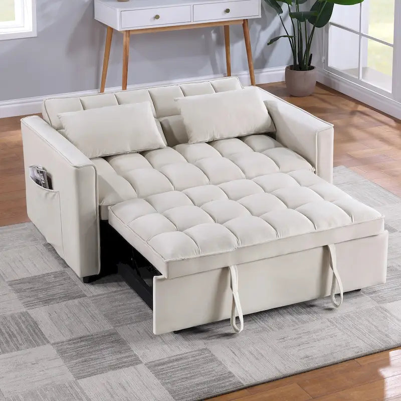 Classic 55 Width Pull Out Tufted Convertible Loveseat Sleeper Sofa Bed - 55W x 68L x 20H
