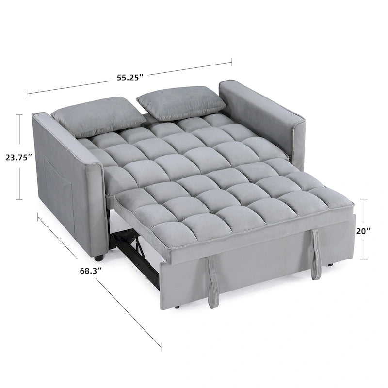 Classic 55 Width Pull Out Tufted Convertible Loveseat Sleeper Sofa Bed - 55W x 68L x 20H