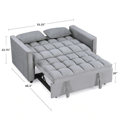 Classic 55 Width Pull Out Tufted Convertible Loveseat Sleeper Sofa Bed - 55W x 68L x 20H