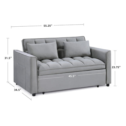 Classic 55 Width Pull Out Tufted Convertible Loveseat Sleeper Sofa Bed - 55W x 68L x 20H