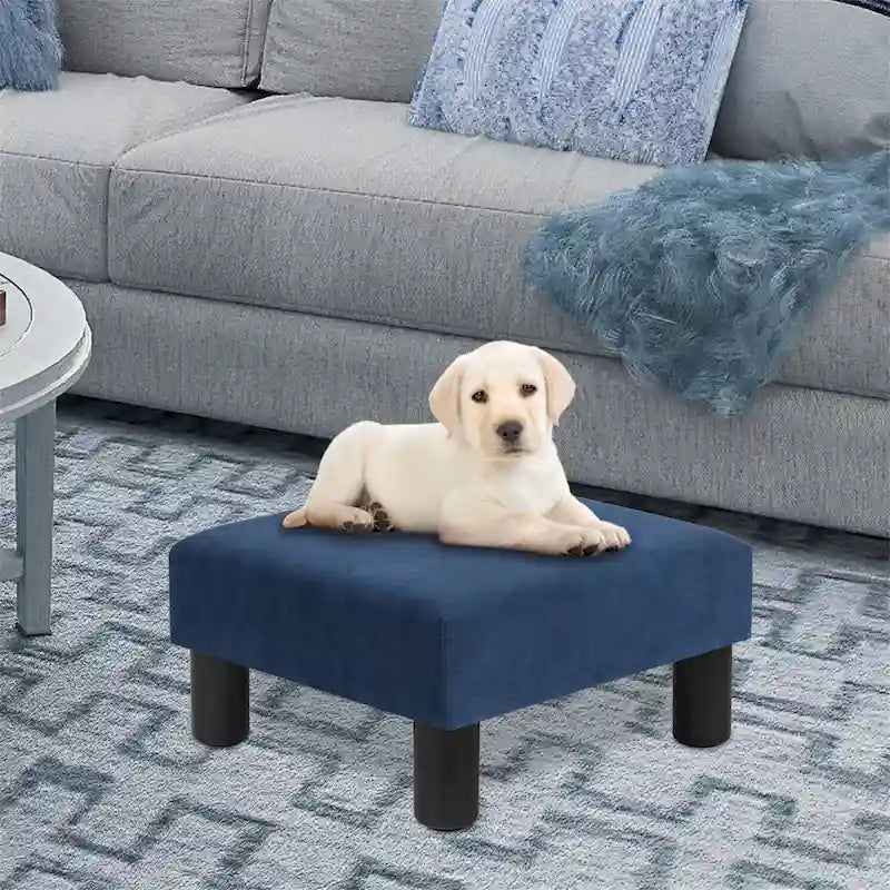 Adeco Ottoman Upholstered Fabric Footrest Pet Steps Dog Stair Stool