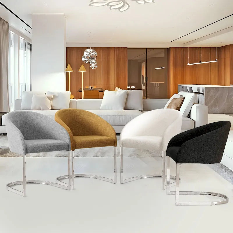 Modern Fabric Upholstered Dining Chairs, Boucle Arm Side Chair - 30 H x 22.2 W x 21.7 D