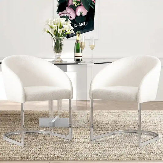 Modern Fabric Upholstered Dining Chairs, Boucle Arm Side Chair - 30 H x 22.2 W x 21.7 D