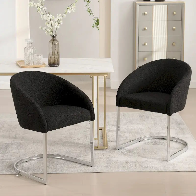 Modern Fabric Upholstered Dining Chairs, Boucle Arm Side Chair - 30 H x 22.2 W x 21.7 D