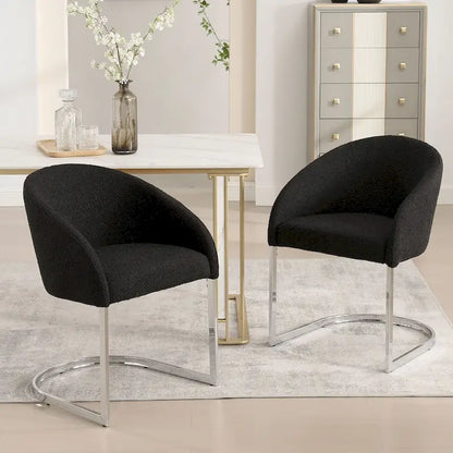 Modern Fabric Upholstered Dining Chairs, Boucle Arm Side Chair - 30 H x 22.2 W x 21.7 D