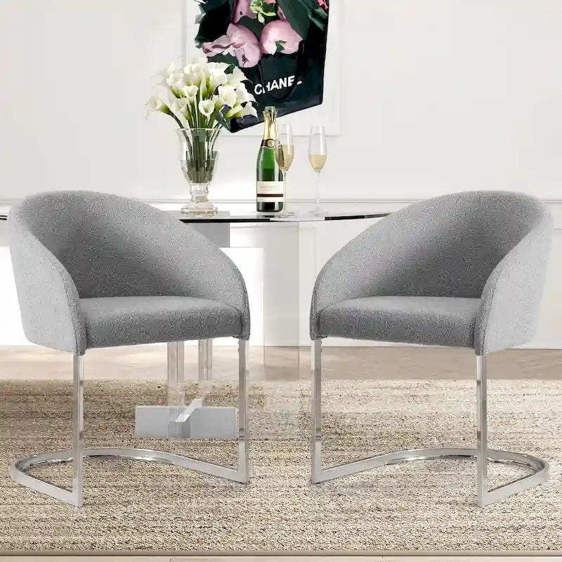 Modern Fabric Upholstered Dining Chairs, Boucle Arm Side Chair - 30 H x 22.2 W x 21.7 D