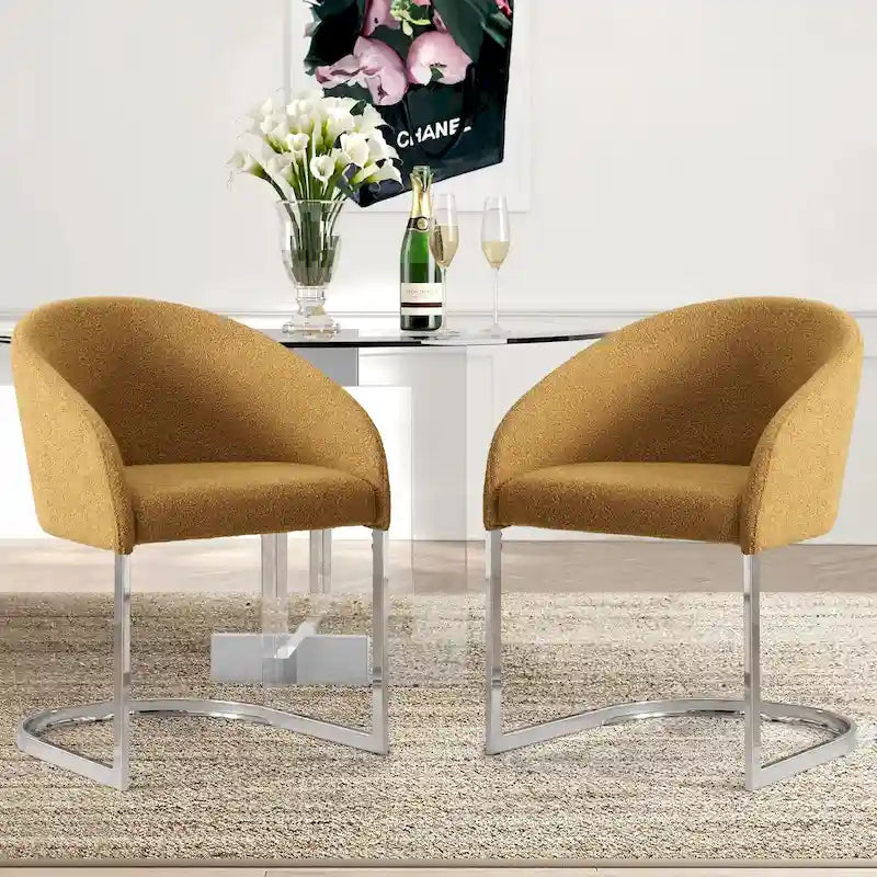 Modern Fabric Upholstered Dining Chairs, Boucle Arm Side Chair - 30 H x 22.2 W x 21.7 D
