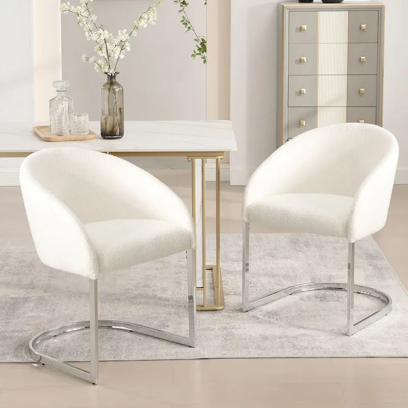 Modern Fabric Upholstered Dining Chairs, Boucle Arm Side Chair - 30 H x 22.2 W x 21.7 D