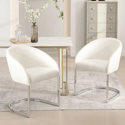 Modern Fabric Upholstered Dining Chairs, Boucle Arm Side Chair - 30 H x 22.2 W x 21.7 D
