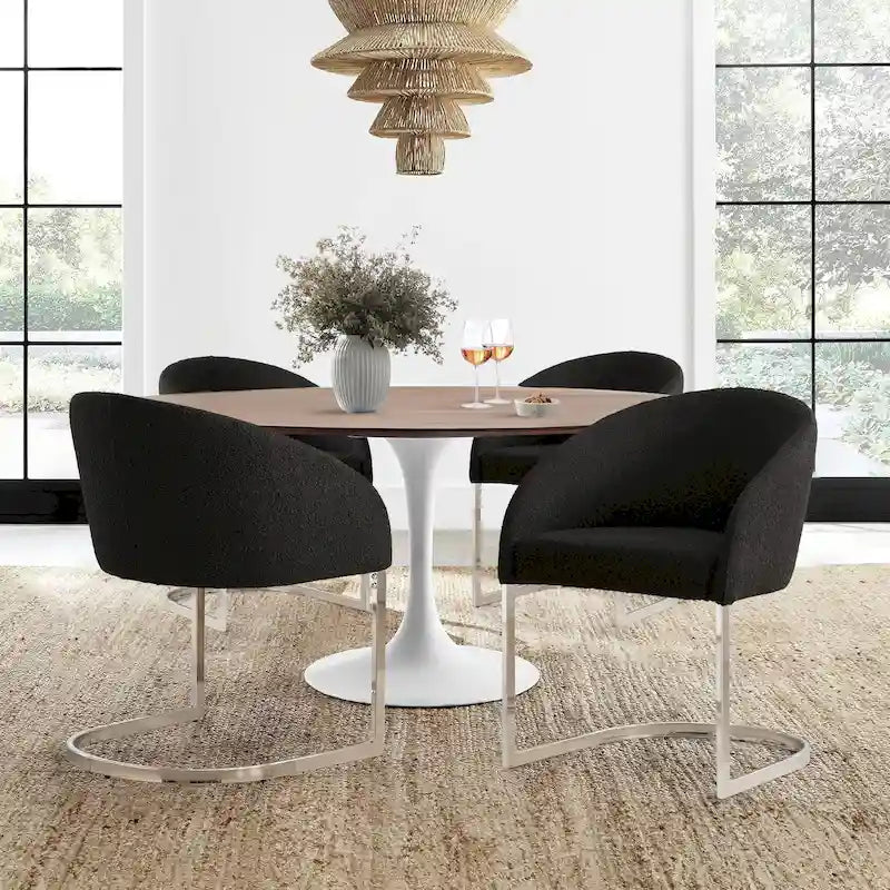 Modern Fabric Upholstered Dining Chairs, Boucle Arm Side Chair - 30 H x 22.2 W x 21.7 D