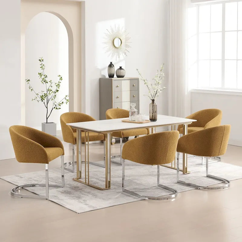 Modern Fabric Upholstered Dining Chairs, Boucle Arm Side Chair - 30 H x 22.2 W x 21.7 D