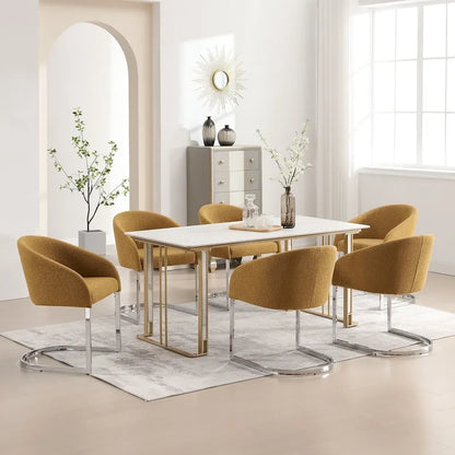 Modern Fabric Upholstered Dining Chairs, Boucle Arm Side Chair - 30 H x 22.2 W x 21.7 D
