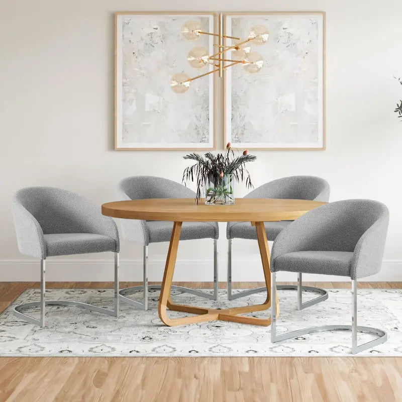 Modern Fabric Upholstered Dining Chairs, Boucle Arm Side Chair - 30 H x 22.2 W x 21.7 D