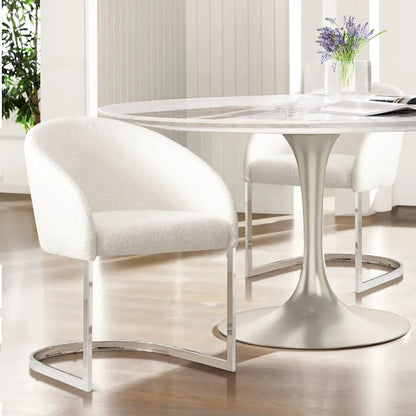 Modern Fabric Upholstered Dining Chairs, Boucle Arm Side Chair - 30 H x 22.2 W x 21.7 D