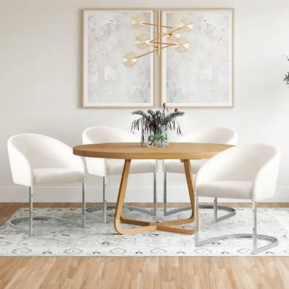 Modern Fabric Upholstered Dining Chairs, Boucle Arm Side Chair - 30 H x 22.2 W x 21.7 D