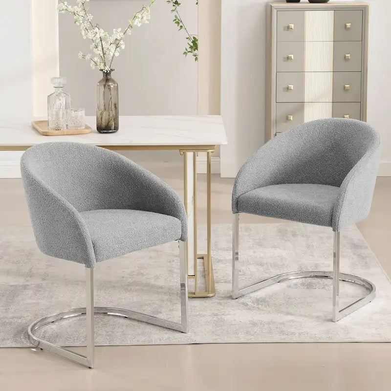 Modern Fabric Upholstered Dining Chairs, Boucle Arm Side Chair - 30 H x 22.2 W x 21.7 D