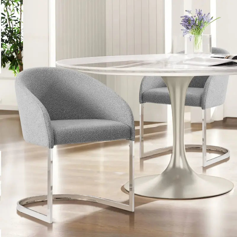 Modern Fabric Upholstered Dining Chairs, Boucle Arm Side Chair - 30 H x 22.2 W x 21.7 D