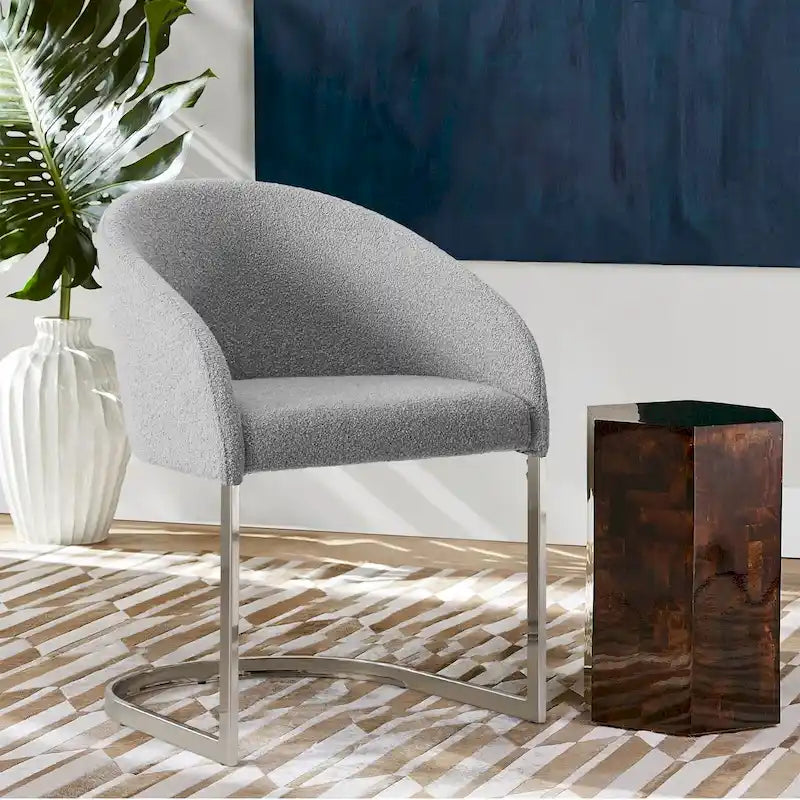 Modern Fabric Upholstered Dining Chairs, Boucle Arm Side Chair - 30 H x 22.2 W x 21.7 D