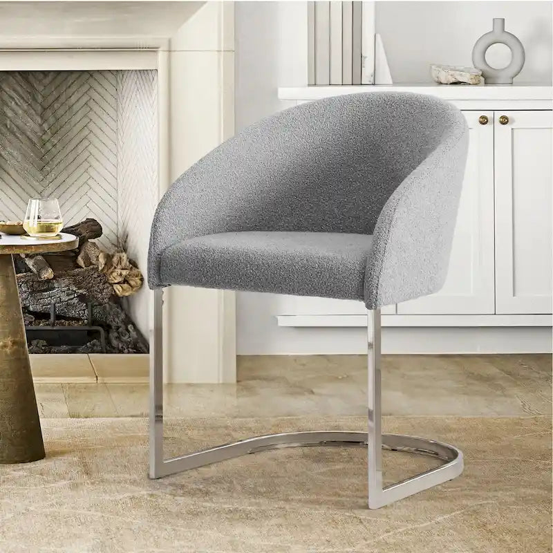 Modern Fabric Upholstered Dining Chairs, Boucle Arm Side Chair - 30 H x 22.2 W x 21.7 D