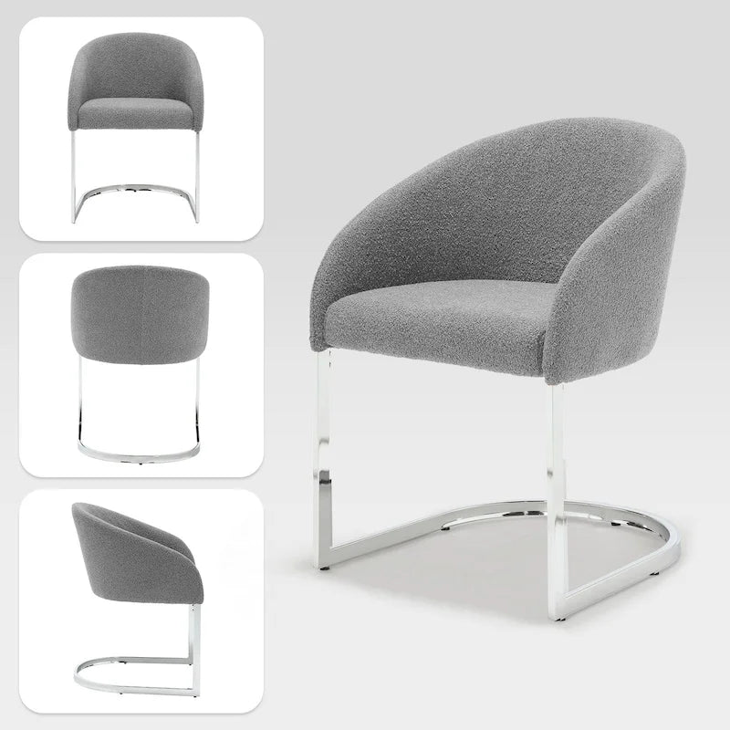 Modern Fabric Upholstered Dining Chairs, Boucle Arm Side Chair - 30 H x 22.2 W x 21.7 D