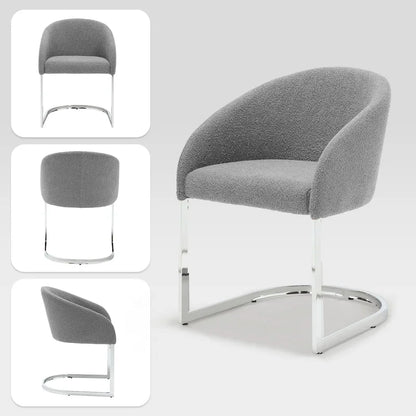 Modern Fabric Upholstered Dining Chairs, Boucle Arm Side Chair - 30 H x 22.2 W x 21.7 D