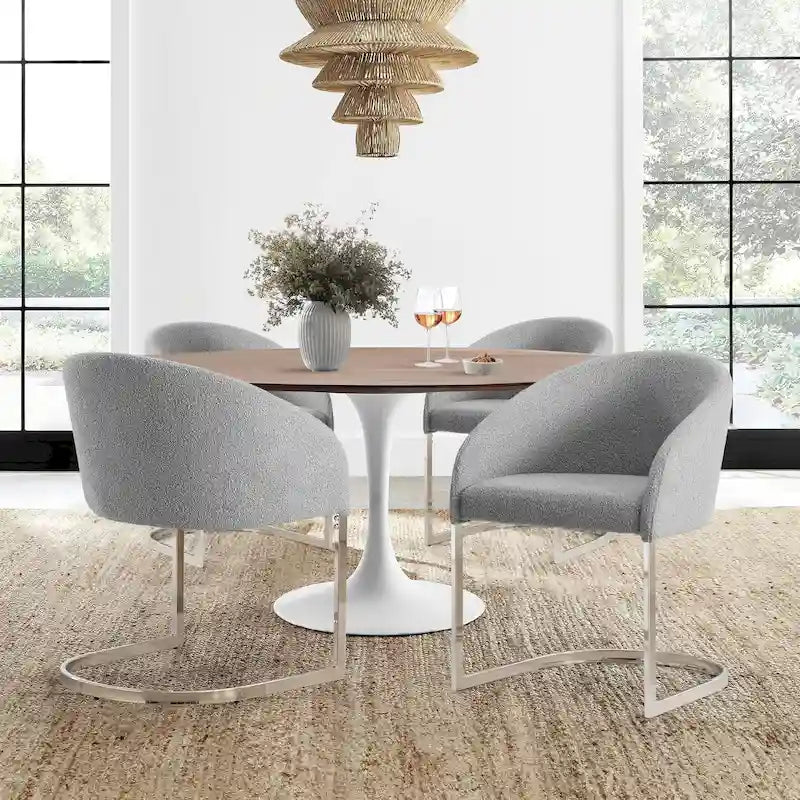 Modern Fabric Upholstered Dining Chairs, Boucle Arm Side Chair - 30 H x 22.2 W x 21.7 D