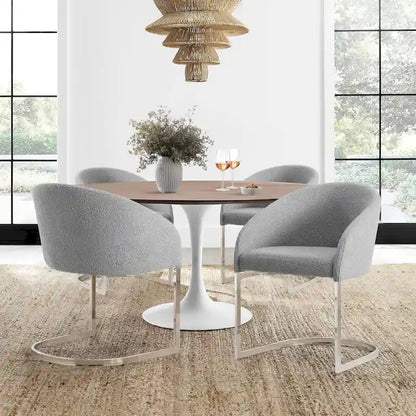 Modern Fabric Upholstered Dining Chairs, Boucle Arm Side Chair - 30 H x 22.2 W x 21.7 D