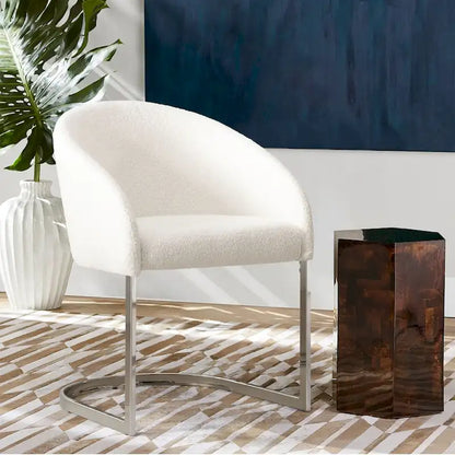 Modern Fabric Upholstered Dining Chairs, Boucle Arm Side Chair - 30 H x 22.2 W x 21.7 D