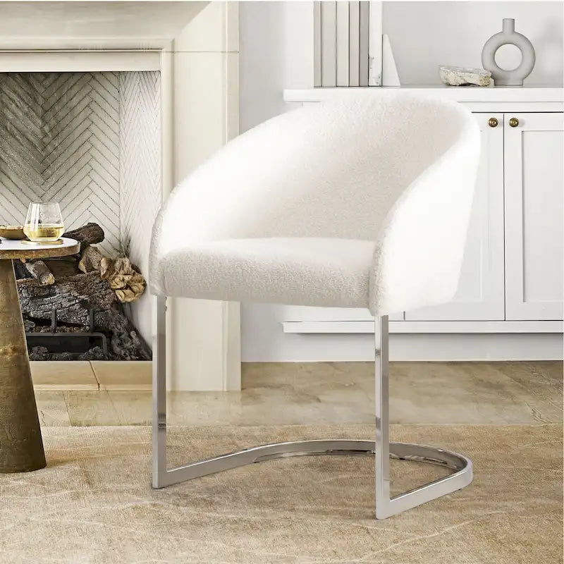 Modern Fabric Upholstered Dining Chairs, Boucle Arm Side Chair - 30 H x 22.2 W x 21.7 D